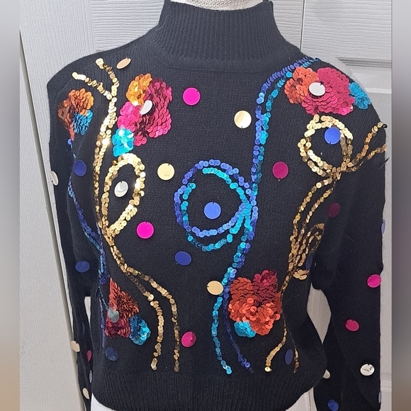 BOLO 1980's Embellished Silk, Angora Rabbit Hair & Lambs Wool Sweater - Picture 1 of 12